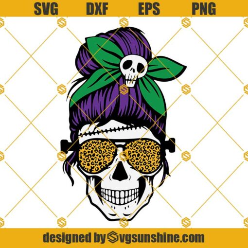 Messy Bun Skull Halloween SVG, Momster SVG, Mom Skull SVG