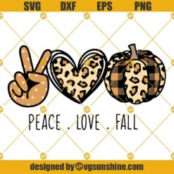 Peace Love Fall SVG PNG, Leopard Heart SVG, Buffalo Plaid Cheetah Print Pumpkin SVG