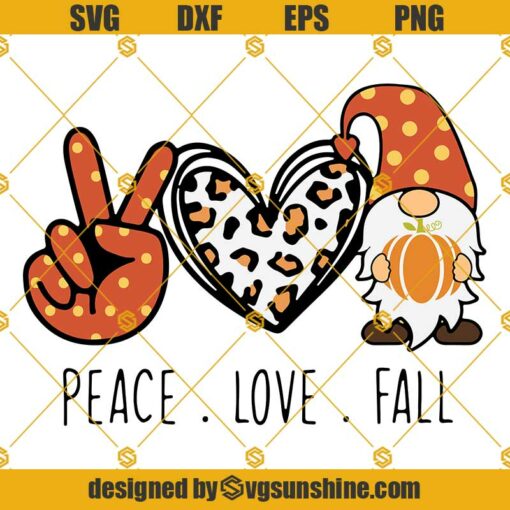 Fall Gnome Pumpkin SVG, Peace Love Fall SVG, Gnome SVG, Fall SVG, Pumpkin SVG