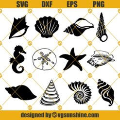 Seashell Bundle Svg, Seashell Svg, Beach Svg, Shell Svg, Seahorse Svg, Starfish Svg, Shells Clipart, Sea Shell Cut Files