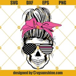 Messy Bun Cancer Awareness SVG, Breast Cancer SVG, Pink Ribbon SVG, Messy Bun Skull SVG