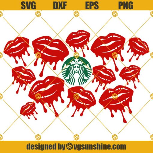 Dripping Lips SVG, For Starbucks Cup SVG, Lips SVG, Starbucks Cold Cup SVG, Dripping Red Lips Starbucks Full Wrap SVG