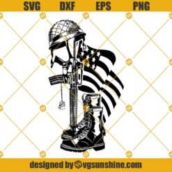 Fallen Soldier Memorial Day SVG, US Army War Hero Boots Dog Tag Gun Helmet USA Flag SVG Cricut Silhouette