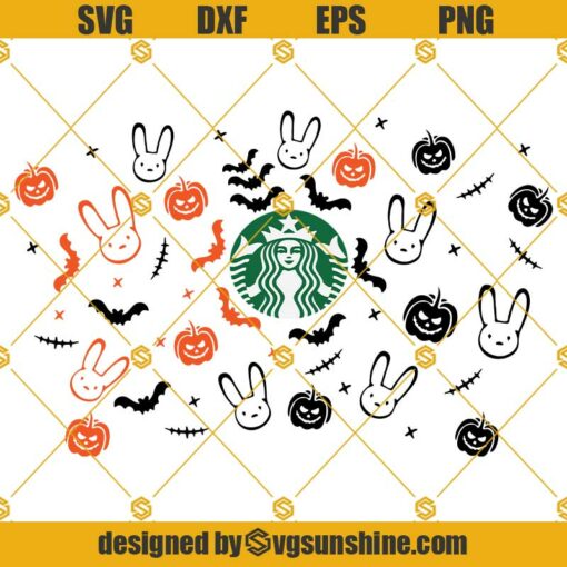 Bad Bunny Pumpkin Halloween SVG, For Starbucks Venti Cold Cup SVG, Starbucks full wrap SVG