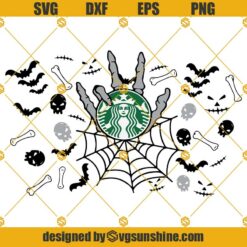 Bone Skeleton Hand Starbucks Cup SVG, Halloween Skeleton Skull Starbucks Full Wrap SVG