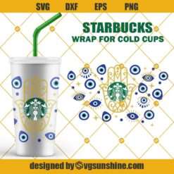 Evil Eye Protect Your Energy Starbucks Cup Wrap SVG, Turkish Eye SVG, Hamsa Hand SVG