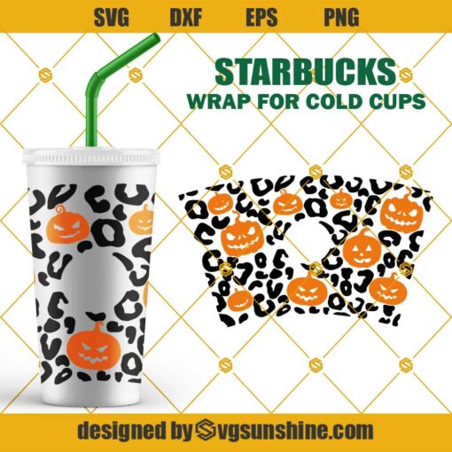 Full Wrap Leopard Halloween Starbucks Cup SVG, Leopard Pumpkin SVG