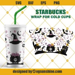 Full Wrap Starbucks Witch For Cold Cup SVG, Halloween Starbucks Cup SVG, Magic Tarot SVG