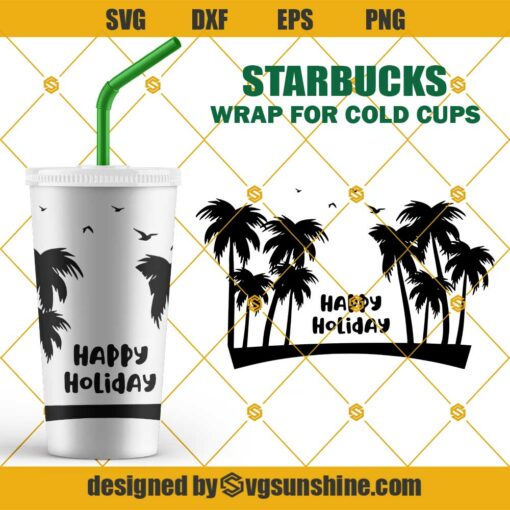 Tropical Palm Tree SVG, Summer Vacation SVG, Coconut Tree Full Wrap Starbucks Cold Cup SVG