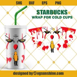 It Movie Pennywise SVG Starbucks Cup SVG, Full Wrap Starbucks Halloween Horror Clown Cold Cup SVG