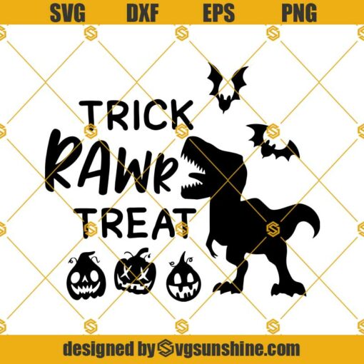 Halloween Dinosaur Trick Rawr Treat SVG, Trick Or Treat SVG, Dinosaur SVG, Funny Halloween SVG, T-Rex with Pumpkin SVG