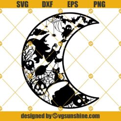 Witch Moon SVG, Halloween Decor Home Wall Decorations SVG, Horror Moon SVG Cricut Cut File Silhouette