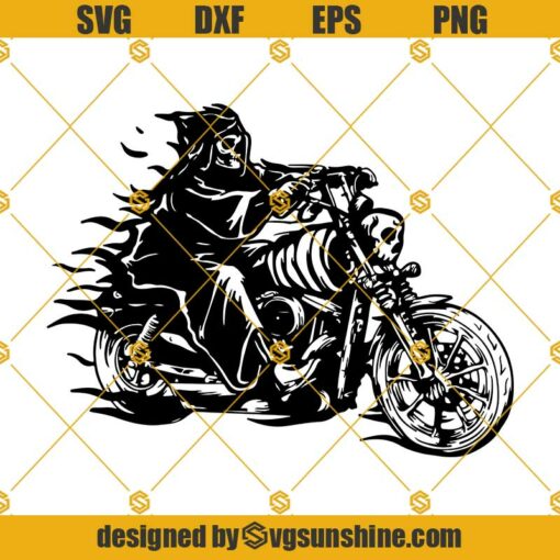 Biker Grim Reaper SVG Death SVG, Horror Skeleton Skull Bones Evil Hell Killer Tattoo Cutting File Clipart Vector Digital