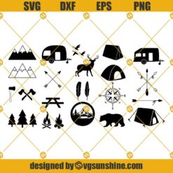 CAMPING BUNDLE SVG, Camping Logo Bundle Svg, Wildlife Clipart, Camper Svg, Mountain Hike Svg Cricut Silhouette Cameo