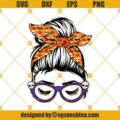 Halloween Girl SVG, Messy Bun Girl Halloween SVG PNG DXF EPS Cut Files For Cricut Silhouette Cameo