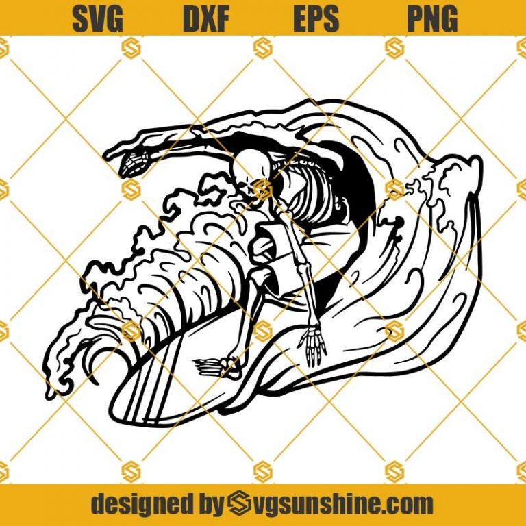 Surfing Skeleton SVG, Surfer SVG, Surf T-Shirt Vector Clipart, Skeleton SVG