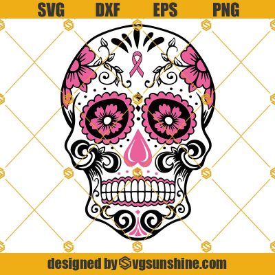 Breast Cancer Sugar Skull Svg, Awareness Pink Ribbon Svg, Sugar Skull Svg