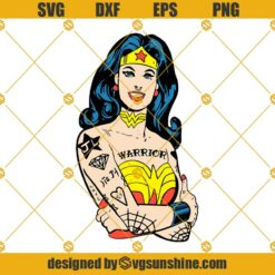 Wonder Woman SVG, Strong Wonder Woman Tattoo SVG PNG DXF EPS Cut Files For Cricut Silhouette Cameo