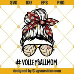 Volleyball Mom SVG, Red Volleyball Messy Bun SVG, Volleyball Mom Messy Bun SVG, Volleyball Mom Life SVG