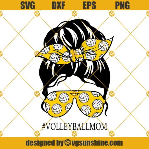 Volleyball Mom SVG PNG, Volleyball Mom Life SVG, Messy Bun Volleyball Mom SVG PNG DXF EPS Cut Files For Cricut Silhouette