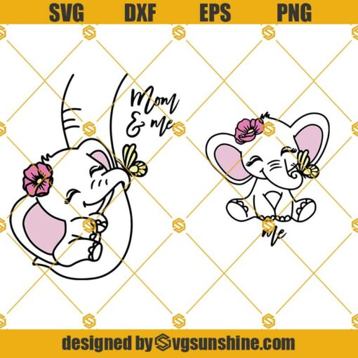 Baby Elephant Mom And Me SVG, Mommy And Daughter SVG, Family Elephant SVG, Baby Elephant SVG
