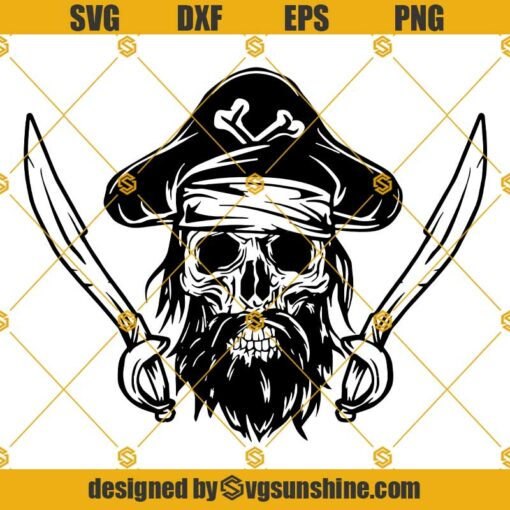 Pirate Skull SVG, Crossbone SVG, Piracy Sword Captain Hat Treasure Map Ship SVG