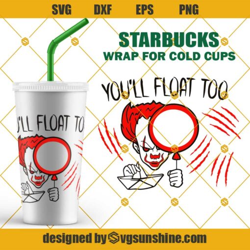 Pennywise SVG, Pennywise Full Wrap Starbucks Svg,  Pennywise Cold Cup SVG, Halloween Starbucks SVG