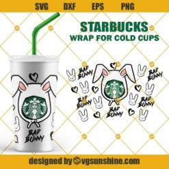 Bad Bunny Ears Starbucks Full Wrap SVG, Starbucks Coffee Cold Cup SVG, Bad Bunny Logo SVG