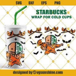 Trick Or Treat Sam Starbucks Cup SVG, Halloween Horror Movie Full Wrap Starbucks Venti Cold Cup SVG PNG DXF EPS Cricut Silhouette