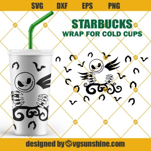 Jack Skellington Starbucks Cup SVG, Halloween Full Wrap For Starbucks Venti Cold Cup SVG PNG DXF EPS