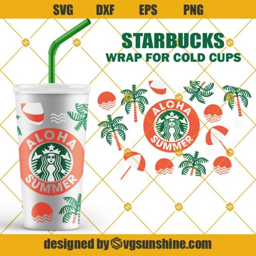 Full Wrap Summer Starbucks Cold Cup SVG, Aloha Summer SVG, Starbuck Palm Tree SVG