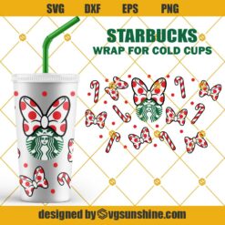 Christmas Bow Red Dot Starbucks Cold Cup SVG, Red Bow Candy Cane SVG, Christmas Full Wrap for Starbucks Venti Cold Cup SVG