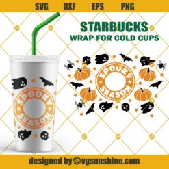 Spooky Season Halloween Starbucks Cup SVG, Pumpkin Starbucks SVG, Halloween Full Wrap Starbucks Venti Cold Cup SVG