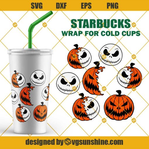 Jack Skellington Starbucks Cold Cup SVG, Pumpkin King Starbucks Cold Cup SVG, Full Wrap For Starbucks Venti Cold Cup Svg