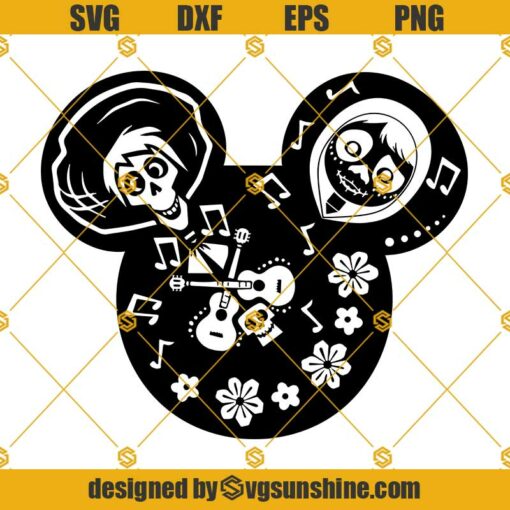 Disney Mickey Mouse Coco Inspired SVG, Mickey Ears SVG, Day Of The Dead SVG PNG DXF EPS