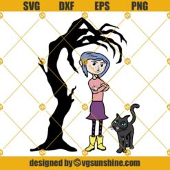 Coraline SVG, Coraline With Cat SVG, Scary Claw Tree SVG PNG DXF EPS Cricut Silhouette Cutting Files