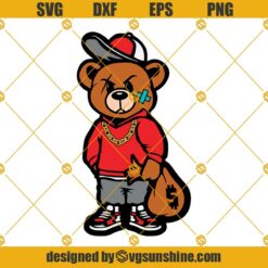 Gangster Teddy Bear Money Bags SVG, Good Chain Necklace Sneaker SVG PNG DXF EPS