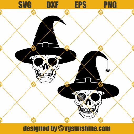 Witch Skull SVG Bundle, Witch Skull Cut File, Skull Clip Art, Skull SVG File, Halloween Skull SVG