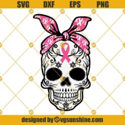 Skull Bandana Cancer SVG, Skull Breast Cancer Awareness SVG, Skull Pink Ribbon SVG PNG DXF EPS Cricut
