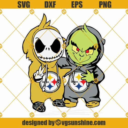 Baby Jack Skellington And Grinch Steelers SVG, Pittsburgh Steelers SVG PNG DXF EPS Cut Files For Cricut Silhouette