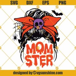 Momster SVG, Messy Bun Hair SVG, Messy Bun Skull Vector, Skull Mom Halloween SVG, Halloween Messy Bun SVG