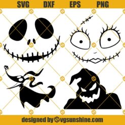 Bundle Inspired By Nightmare Before Christmas SVG, Jack Skellington Face SVG, Sally SVG, Zero SVG, Oogie Boogie SVG