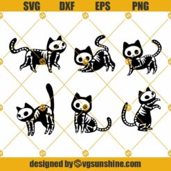 Skeleton Cat SVG Bundle, Black Cat Svg, Halloween Cat Svg Png Eps Dxf Cricut Silhouette