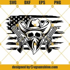 US Cowboy Skeleton With Gun SVG, Cowboy Skull SVG, Cowboy SVG, Skull SVG, Skull In Cowboy Hat SVG