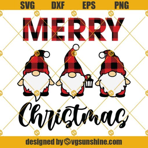 Merry Christmas Gnomes SVG, Winter Gnome Buffalo Plaid SVG, Gnome Christmas SVG PNG DXF EPS Cricut Silhouette