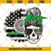Messy Bun Skull Military SVG, Army Mom Skull SVG, American Sunflower Thin Green Line SVG