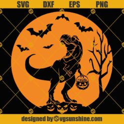 Halloween Dinosaur SVG, T-Rex with Pumpkin SVG, Spooky Saurus Rex SVG Kids Shirt Design, Silhouette, Cricut