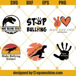 Make Bullying Extinct Dinosaur SVG PNG, Peace Love Unity SVG, Anti-Bullying SVG, Stop Bullying SVG, Stop Bullying Trex SVG Bundle