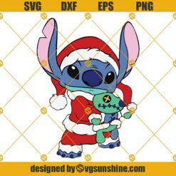 Stitch Christmas SVG, Stitch Christmas Hand Holding Teddy Bear SVG, Stitch Santa Hat SVG PNG DXF EPS