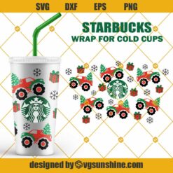 Christmas Tree Truck Starbucks Cup Svg, Christmas Monster Truck Svg, Christmas Full Wrap Starbucks Venti Cold Cup Svg
